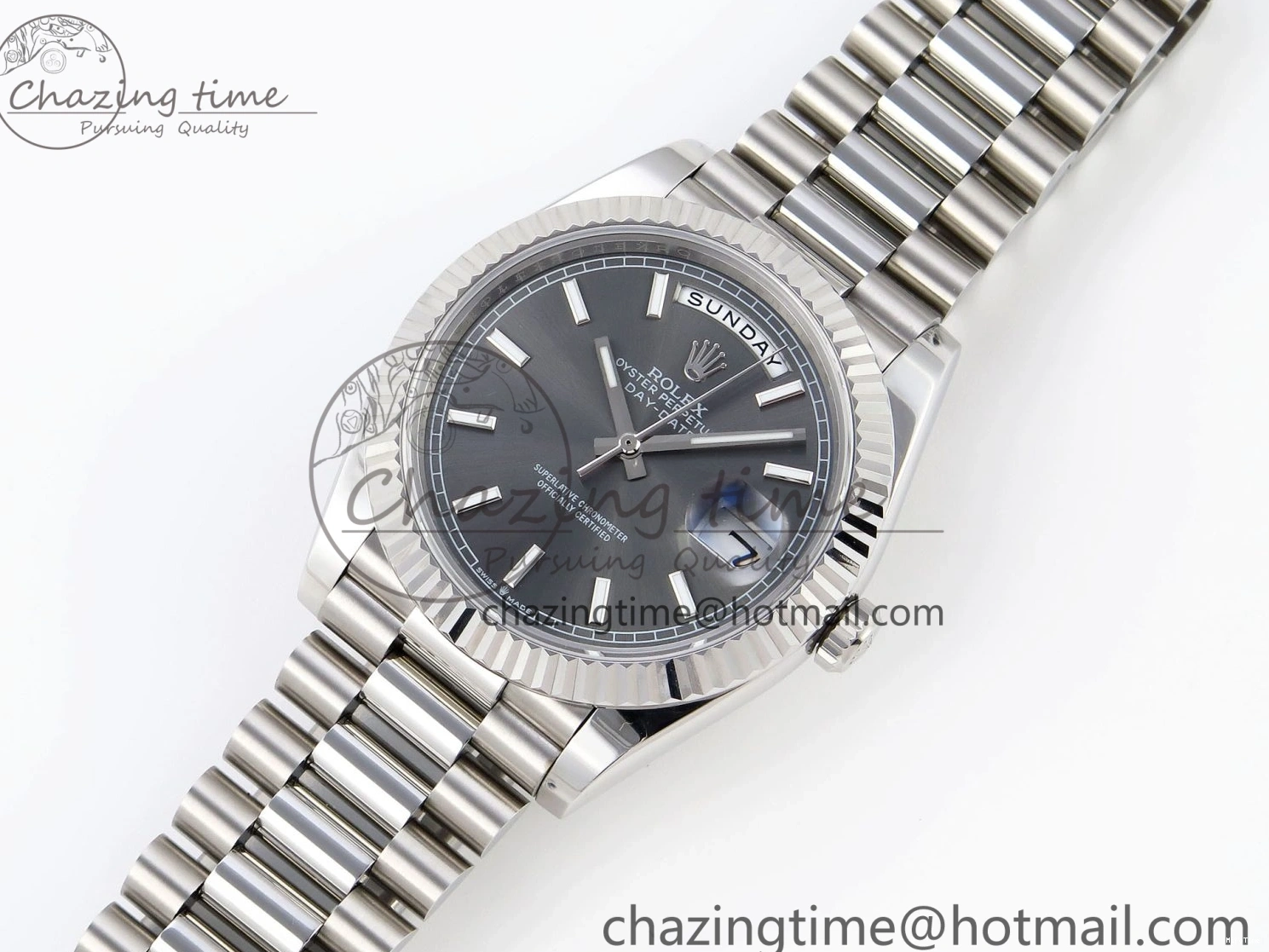 MiroTime 0328 ComfortFit DayDate 40 SS GSF Gain Weight Gray Stick Dial on President Bracelet A 1927